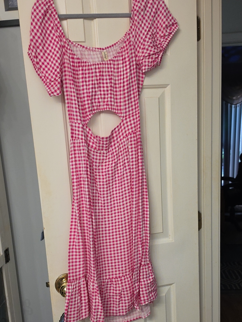 BeBop Pink and White Gingham Dress Size XL.  Cutout In The Front And Back.